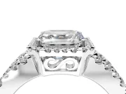 Halo Engagement Ring Setting for Asscher Cut Center with Wide-Open Pave Split Shank and Prong Head in White Gold