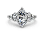 Cluster Engagement Ring Setting for Marquise Center with Round Cut Accent Frame and Prong Head in Sterling Silver