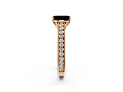 Solitaire Engagement Ring Setting for Fancy Black Emerald Cut Center with Engraved Pave Band and Prong Head in Rose Gold