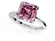 Solitaire Engagement Ring Setting for Fancy Pink Asscher Cut Center with Narrow Cathedral Band and Prong Head in White Gold