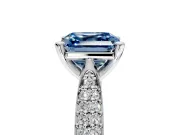 Solitaire Engagement Ring Setting for Fancy Blue Asscher Cut Center with Multi-Row Accents and Prong Head in White Gold