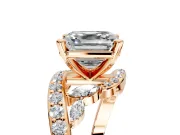 Solitaire Engagement Ring Setting for Asscher Cut Center with Pave Bypass Twist Band and Prong Head in Rose Gold