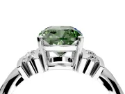 Solitaire Engagement Ring Setting for Fancy Green Cushion Cut Center with Grooved Bar Accent Band and Prong Head in Platinum