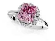 Floral Frame Engagement Ring Setting for Fancy Pink Radiant Cut Center with Accent Clusters and Prong Head in Sterling Silver