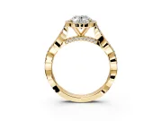 Halo Engagement Ring Setting for Oval Center with Twist Band and Prong Head in Yellow Gold