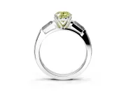 3 Stone Engagement Ring Setting for Fancy Yellow Oval Center with Tapered Baguettes, Plain Band and Prong Head in Platinum