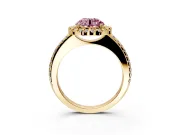 Pave Halo Engagement Ring Setting for Fancy Pink Round Cut Center with Single Row Pave Band and Prong Head in Yellow Gold