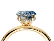 Hidden Halo Engagement Ring Setting for Fancy Blue Heart-Shaped Center with Thin Rounded Band and Prong Head in Yellow Gold