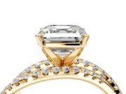 Solitaire Engagement Ring Setting for Asscher Cut Center with Woven 3-Strand Pave Band and Prong Head in Yellow Gold