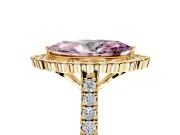 Milgrain Floral Halo Engagement Ring Setting for Fancy Pink Marquise Center with Pave Band and Prong Head in Yellow Gold