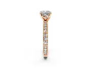Solitaire Engagement Ring Setting for Cushion Cut Center with Milgrain-Edged Pave Band and Prong Head in Rose Gold