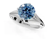 Solitaire Engagement Ring Setting for Fancy Blue Round Cut Center with Milgrain Cathedral Band and Prong Head in Sterling Silver