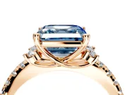 Paired Accent Engagement Ring Setting for Fancy Blue Asscher Cut Center with Pave Band and Prong Head in Rose Gold