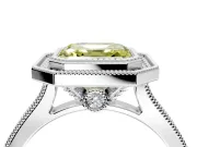 Halo Engagement Ring Setting for Fancy Yellow Asscher Cut Center with Milgrain Pave Band and Bezel Head in Sterling Silver