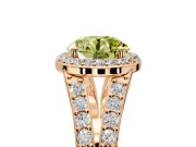 Halo Engagement Ring Setting for Fancy Yellow Round Cut Center with Narrow Pave Split Shank and Prong Head in Rose Gold