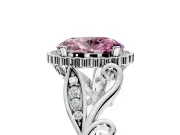 Halo Engagement Ring Setting for Fancy Pink Oval Center with Leaf Motif Split Shank and Prong Head in Sterling Silver