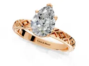 Solitaire Engagement Ring Setting for Pear-Shaped Center with Milgrain X Pattern Band and Prong Head in Rose Gold