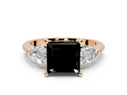 3 Stone Engagement Ring Setting for Fancy Black Princess Cut Center with Large Pear-Shaped Accents and Prong Head in Rose Gold