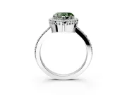 Halo Engagement Ring Setting for Fancy Green Heart-Shaped Center with Inner Milgrain Border and Prong Head in Platinum