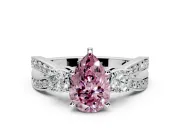3 Stone Engagement Ring Setting for Fancy Pink Pear-Shaped Center with Pave Twist Band and Prong Head in Platinum
