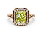 Halo Engagement Ring Setting for Fancy Yellow Radiant Cut Center with Milgrain Rim, Pave Band and Prong Head in Rose Gold