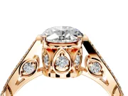 Cathedral Engagement Ring Setting for Oval Center with Antique-Style Pave Band and Prong Head in Rose Gold