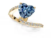 Solitaire Engagement Ring Setting for Fancy Blue Heart-Shaped Center with Pave Bypass Swirl Band and Prong Head in Yellow Gold