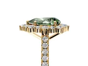Halo Engagement Ring Setting for Fancy Green Pear-Shaped Center with Single-Row Pave, Open Basket and Prong Head in Yellow Gold