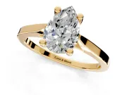 Solitaire Engagement Ring Setting for Pear-Shaped Center with Tapered Shoulders and Prong Head in Yellow Gold