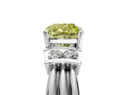 Solitaire Engagement Ring Setting for Fancy Yellow Cushion Cut Center with Grooved Bar Accent Band and Prong Head in White Gold