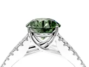Solitaire Engagement Ring Setting for Fancy Green Round Cut Center with Pave Split Shank and Prong Head in Platinum