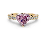 Solitaire Engagement Ring Setting for Fancy Pink Heart-Shaped Center with Single Row Accent Band and Prong Head in Yellow Gold
