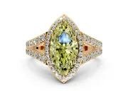 Halo Engagement Ring Setting for Fancy Yellow Marquise Center with Narrow Pave Split Shank and Prong Head in Yellow Gold