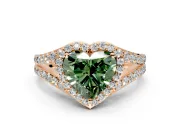 Halo Engagement Ring Setting for Fancy Green Heart-Shaped Center with Narrow Pave Split Shank and Prong Head in Rose Gold