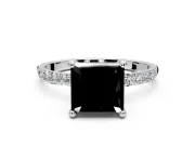 Solitaire Engagement Ring Setting for Fancy Black Princess Cut Center with Pave Accents and Prong Head in Sterling Silver
