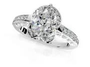 Floral Engagement Ring Setting for Pear-Shaped Center with Four Accent Clusters and Prong Head in Platinum