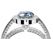 Halo Engagement Ring Setting for Fancy Blue Oval Center with Framed Halo, Pave Band and Prong Head in White Gold