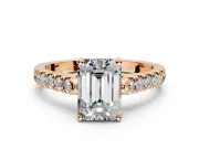 Solitaire Engagement Ring Setting for Emerald Cut Center with Partway Pave Band and Prong Head in Rose Gold
