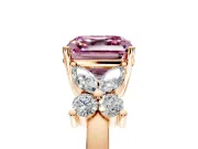 Floral Engagement Ring Setting for Fancy Pink Asscher Cut Center with Marquise Cluster Shoulders and Prong Head in Rose Gold