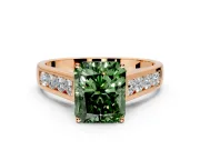 Solitaire Engagement Ring Setting for Fancy Green Radiant Cut Center with Round Cut Channel Band and Prong Head in Rose Gold