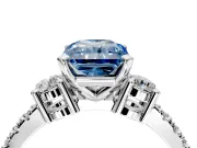 3 Stone Engagement Ring Setting for Fancy Blue Radiant Cut Center with Round Cut Side Accents and Prong Head in Sterling Silver