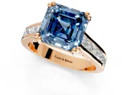 Solitaire Engagement Ring Setting for Fancy Blue Asscher Cut Center with Channel Band and Double Claw Prong Head in Rose Gold