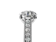 Solitaire Engagement Ring Setting for Round Cut Center with Engraved Pave Band and Prong Head in Sterling Silver