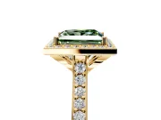 Halo Engagement Ring Setting for Fancy Green Princess Cut Center with Pave Accents, Heart Basket and Prong Head in Yellow Gold