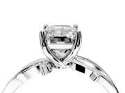 Solitaire Engagement Ring Setting for Emerald Cut Center with Pave and Plain Crossover Band and Prong Head in Sterling Silver