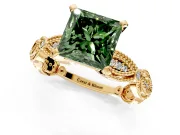 Solitaire Engagement Ring Setting for Fancy Green Princess Cut Center with Marquise Panel Band and Prong Head in Yellow Gold