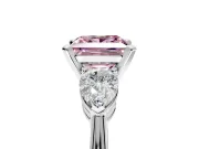 3 Stone Engagement Ring Setting for Fancy Pink Princess Cut Center with Large Pear-Shaped Accents and Prong Head in Sterling Silver
