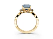 3 Stone Engagement Ring Setting for Fancy Blue Asscher Cut Center with Pave Twist Band and Prong Head in Yellow Gold