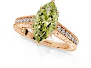Solitaire Engagement Ring Setting for Fancy Yellow Marquise Center with Engraved Pave Band and Prong Head in Rose Gold