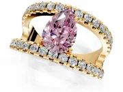 Solitaire Engagement Ring Setting for Fancy Pink Pear-Shaped Center with Wide-Open Split Shank and Prong Head in Yellow Gold